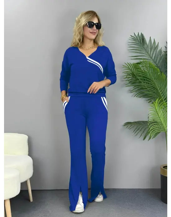 Kadın Uzun Kollu Ribana Detaylı Iki Iplik Penye Ikili Takım