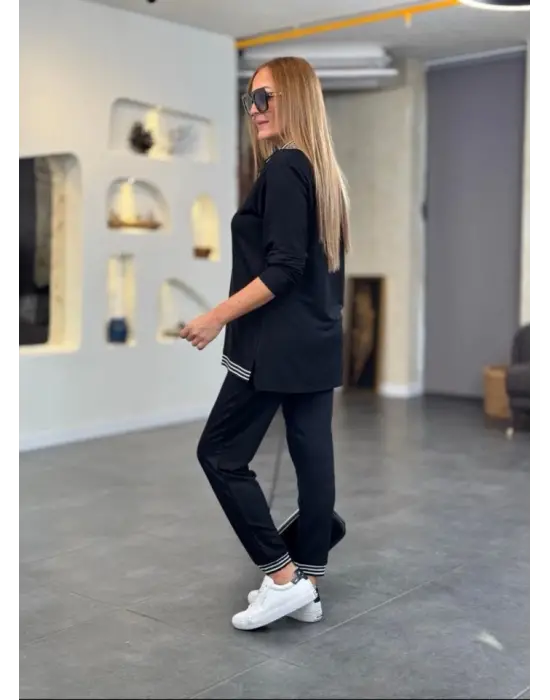 Kadın Uzun Kollu Ribana Ve Fermuar Detay Bluz Ve Yüksel Bel Pantolon 2li Takım