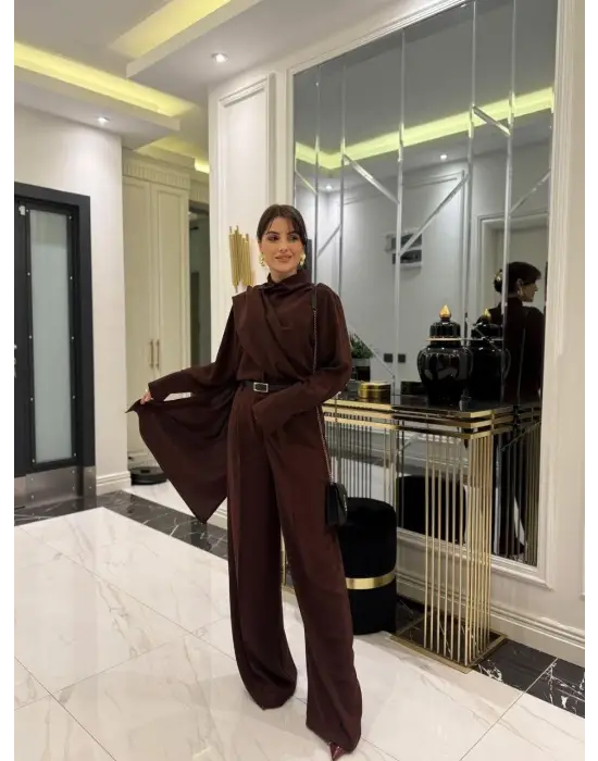 Kadın Uzun Kollu şal Detaylı Bluz Ve Pantolon Ikili Takım