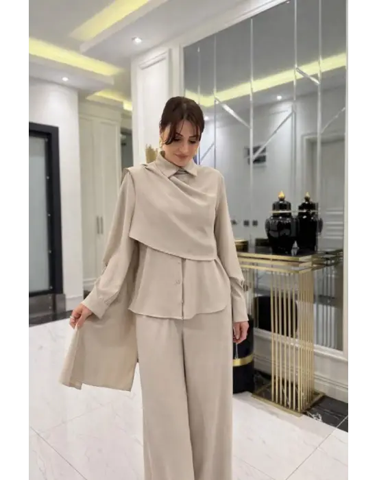 Kadın Uzun Kollu şal Detaylı Bluz Ve Pantolon Ikili Takım