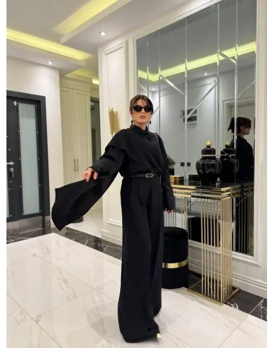 Kadın Uzun Kollu şal Detaylı Bluz Ve Pantolon Ikili Takım