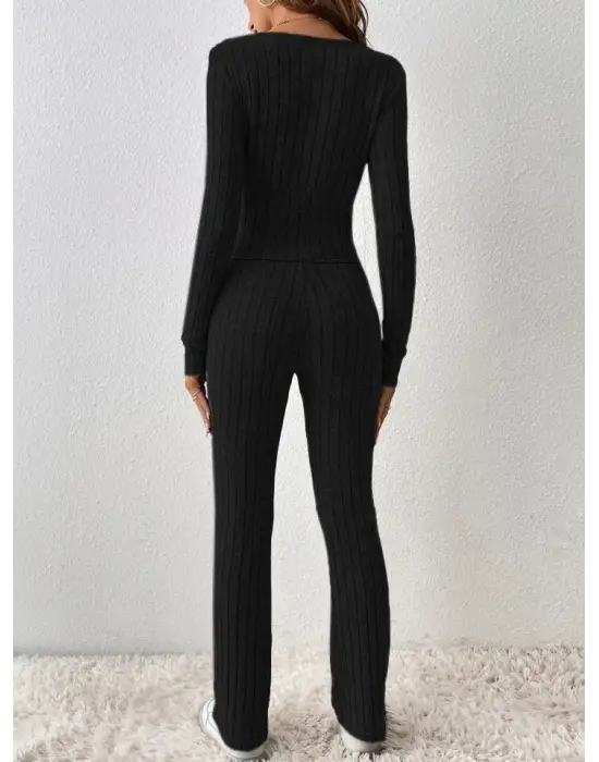 Kadın Uzun Kollu şardonlu Kaşkorse Ikili Takım