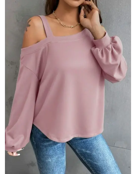 Yenilikçi Tek Omuz Askı Detay Bluz