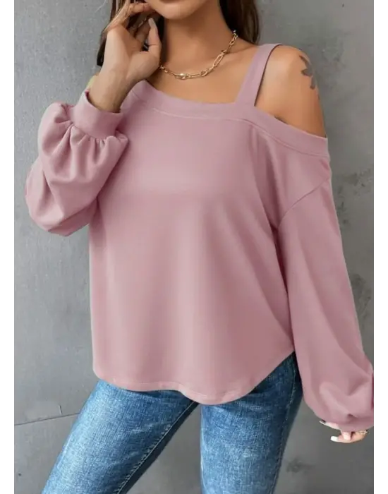 Yenilikçi Tek Omuz Askı Detay Bluz