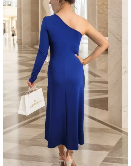 Omarı Zarif Kadın Tek Omuz Detay Elbise