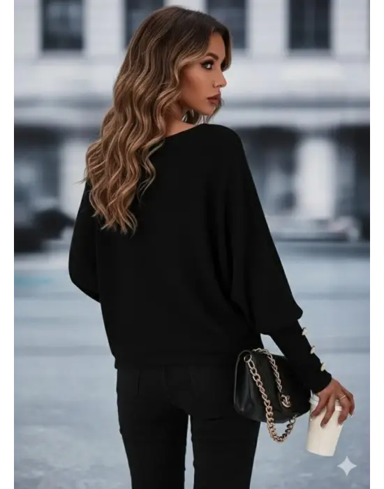 Kadın Uzun Kollu Tek Omuzdan Açık Askı Detaylı Waffle Bluz