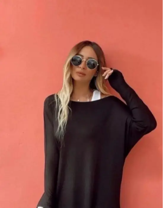 Çilek Renk Uzun Kollu Tek Omuz Bluz Takımı