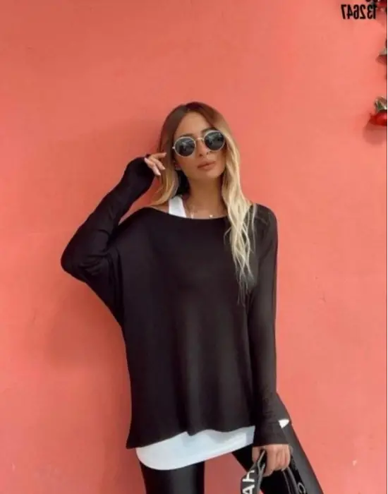 Çilek Renk Uzun Kollu Tek Omuz Bluz Takımı