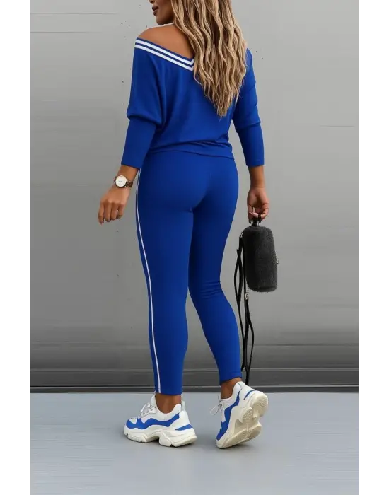 Kadın Uzun Kollu Tek Omuzu Açık Detaylı Viskon Iki Iplik Bluz Ve Pantolon Ikili Takım