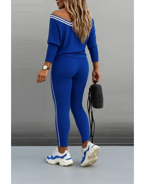 Kadın Uzun Kollu Tek Omuzu Açık Detaylı Viskon Iki Iplik Bluz Ve Pantolon Ikili Takım