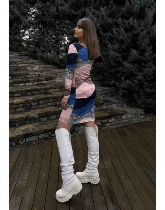 Kadın Uzun Kollu Tek Omuzu Askı Toka Detaylı Kısa Dalgıç Elbise