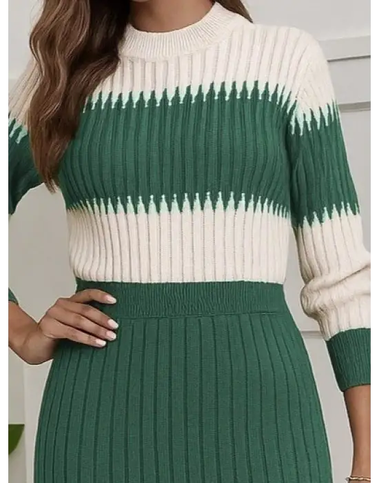 Kadın Uzun Kollu Triko Etekli Takım