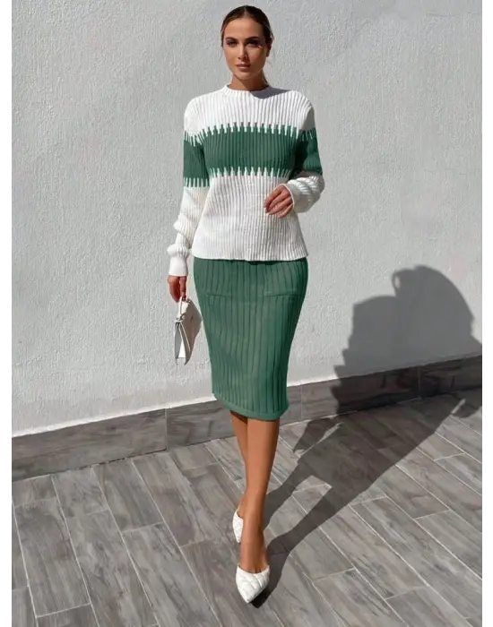 Kadın Uzun Kollu Triko Etekli Takım