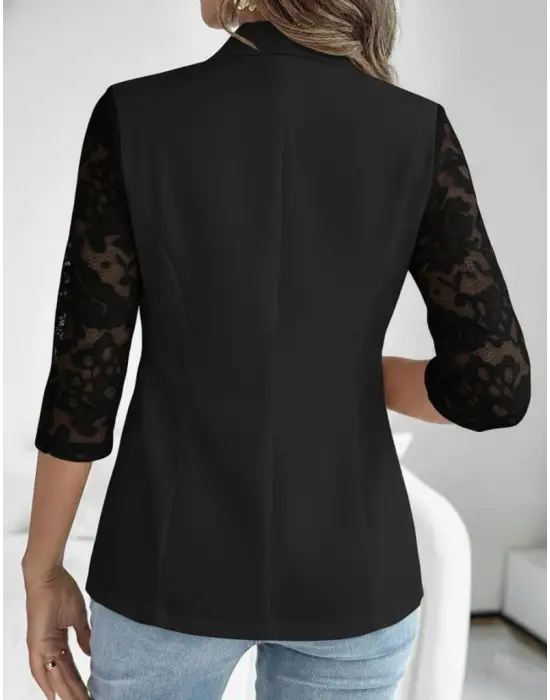 Kadın Uzun Kollu Truvakar Kol önden Düğmeli Cepli Dantelli Atlas Ceket