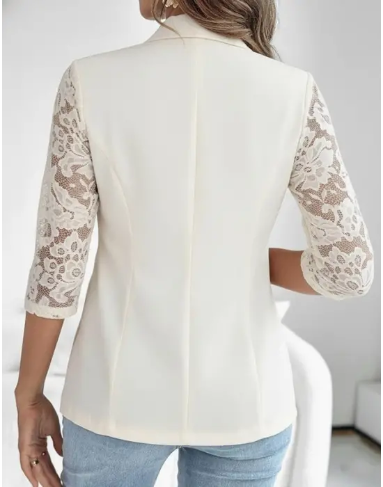Kadın Uzun Kollu Truvakar Kol önden Düğmeli Cepli Dantelli Atlas Ceket