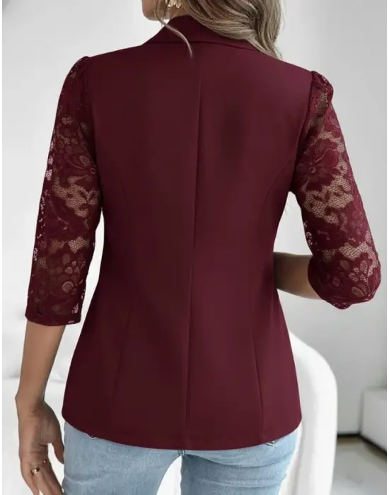 Kadın Uzun Kollu Truvakar Kol önden Düğmeli Cepli Dantelli Atlas Ceket
