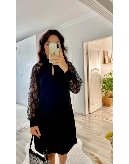 Kadın Uzun Kollu Tül Detay Sandy Mini Boy Elbise