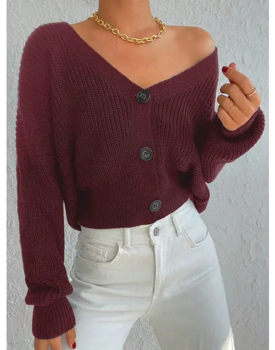 Kadın Uzun Kollu üç Düğmeli Triko Hırka