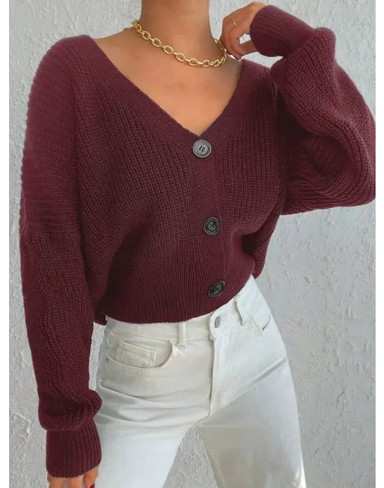 Kadın Uzun Kollu üç Düğmeli Triko Hırka