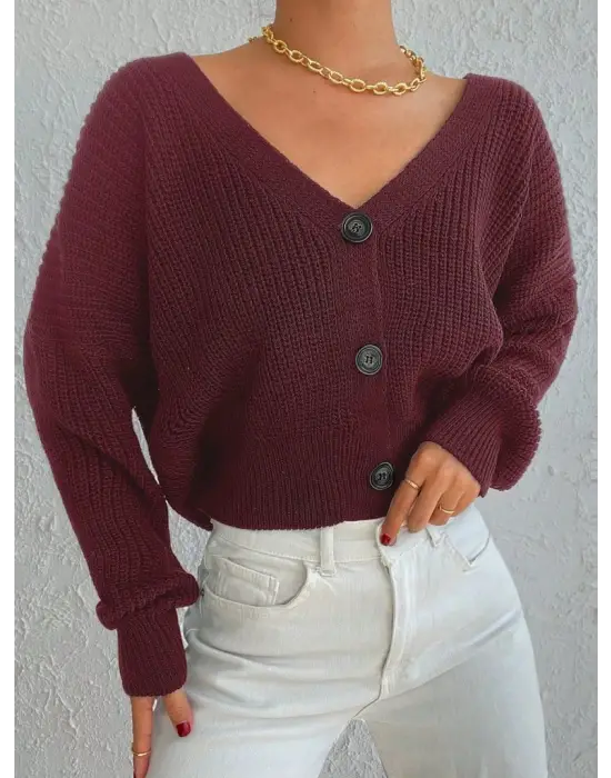 Kadın Uzun Kollu üç Düğmeli Triko Hırka