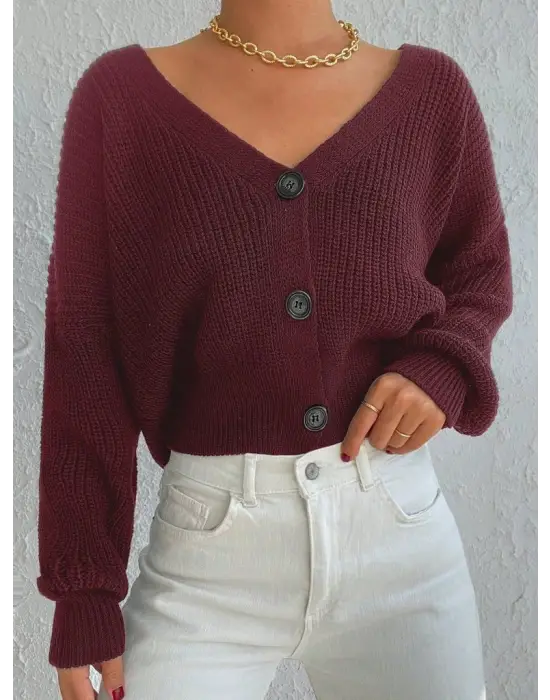 Kadın Uzun Kollu üç Düğmeli Triko Hırka