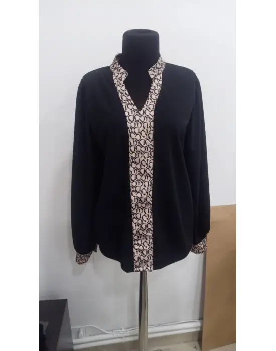 Kadın Uzun Kollu V Hakim Yakalı Desenli Ithal Krep Bluz