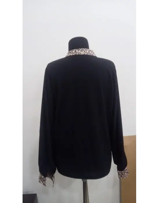 Kadın Uzun Kollu V Hakim Yakalı Desenli Ithal Krep Bluz