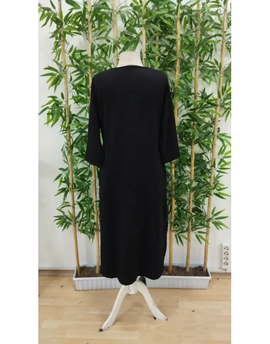 Kadın Uzun Kollu V şerit Yakalı Viskon Iki Iplik Elbise