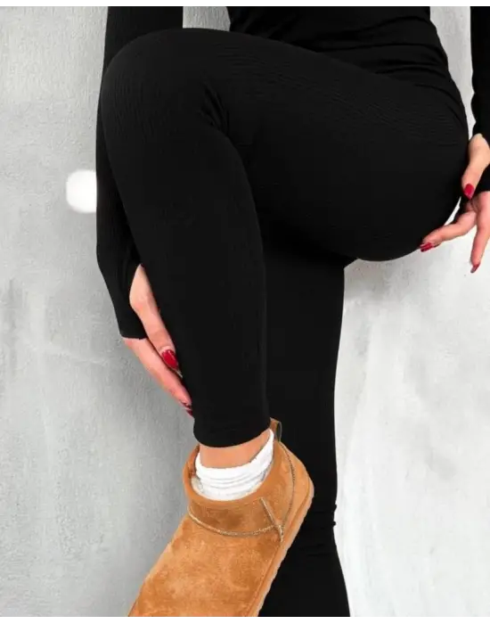 Kadın Uzun Kollu V Yaka Parmak Geçirmeli Detay Kaşkorse Tulum