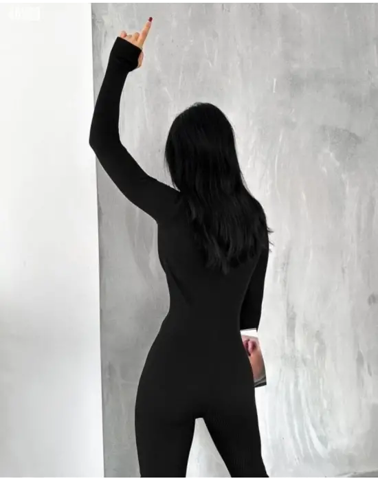 Kadın Uzun Kollu V Yaka Parmak Geçirmeli Detay Kaşkorse Tulum