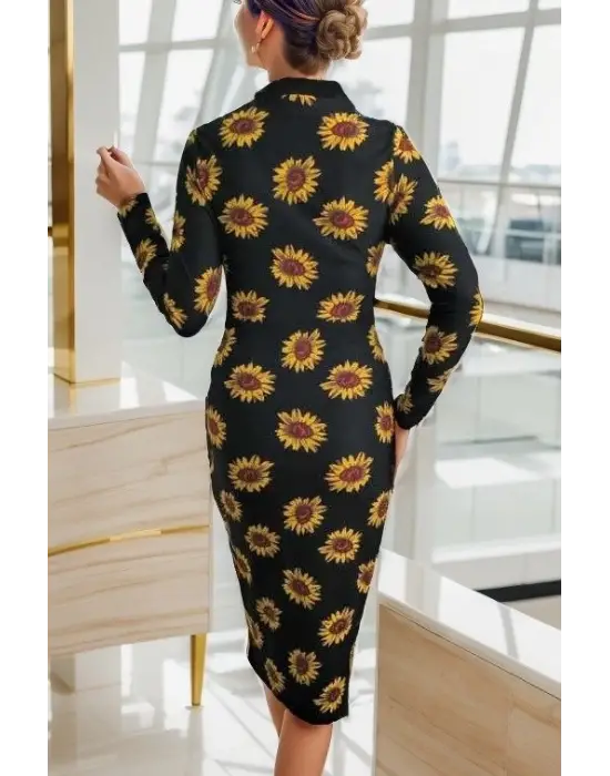 Omarı Puantiyeli V Yaka Uzun Kollu Elbise