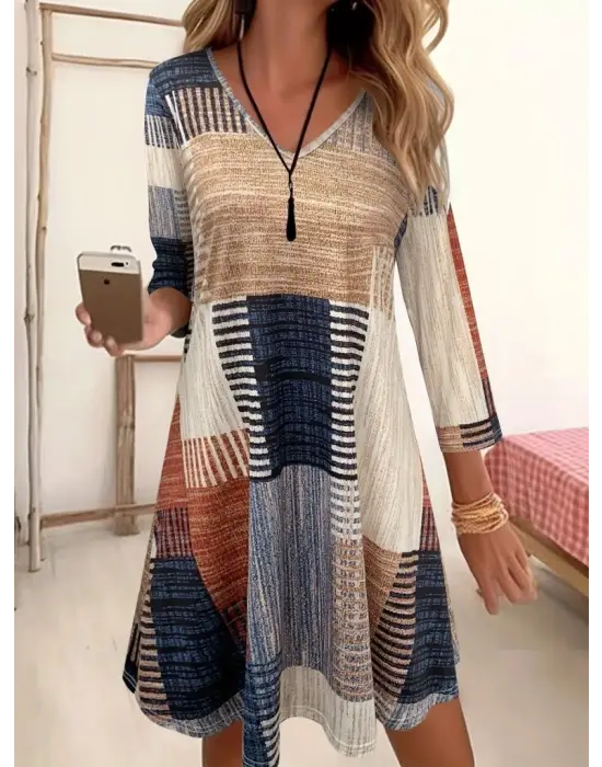 Kadın Uzun Kollu V Yaka Süprem Mini Elbise