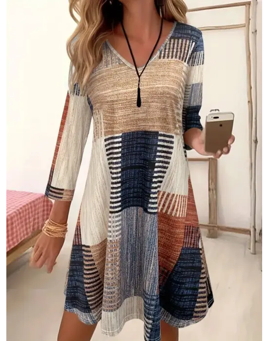 Kadın Uzun Kollu V Yaka Süprem Mini Elbise