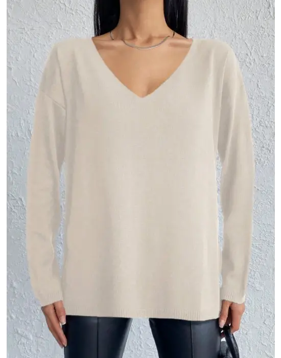 Kadın Uzun Kollu V Yaka Triko Bluz