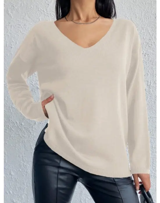 Kadın Uzun Kollu V Yaka Triko Bluz