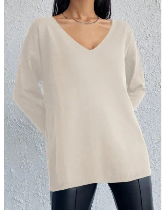 Kadın Uzun Kollu V Yaka Triko Bluz