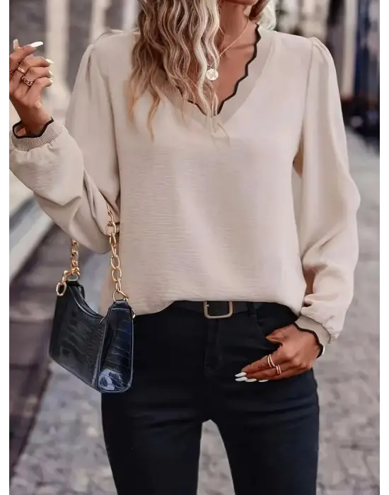Kadın Uzun Kollu V Yakalı Aerobin Bluz