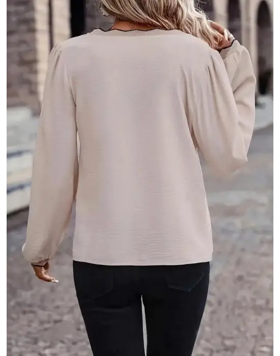 Kadın Uzun Kollu V Yakalı Aerobin Bluz