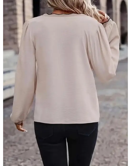 Kadın Uzun Kollu V Yakalı Aerobin Bluz