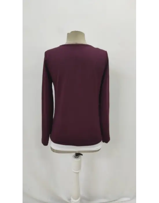 Kadın Uzun Kollu V Yakalı çift Renkli Viskon Iki Iplik Bluz