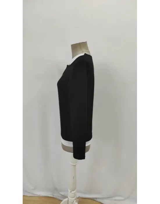 Kadın Uzun Kollu V Yakalı çift Renkli Viskon Iki Iplik Bluz