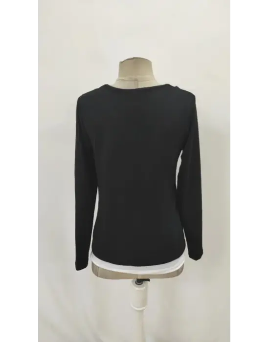 Kadın Uzun Kollu V Yakalı çift Renkli Viskon Iki Iplik Bluz