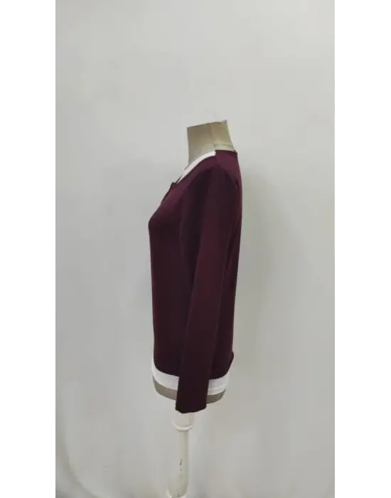 Kadın Uzun Kollu V Yakalı çift Renkli Viskon Iki Iplik Bluz