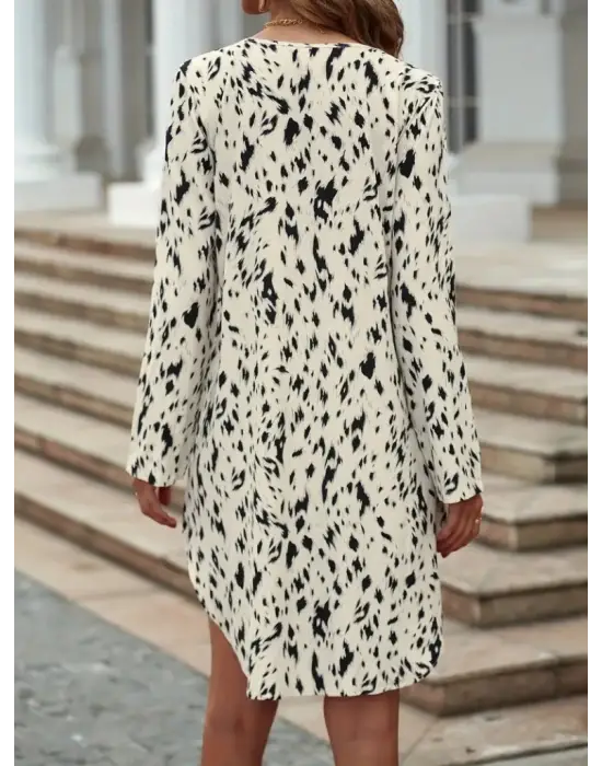 Omarı Desenli Kadın Keten Elbise