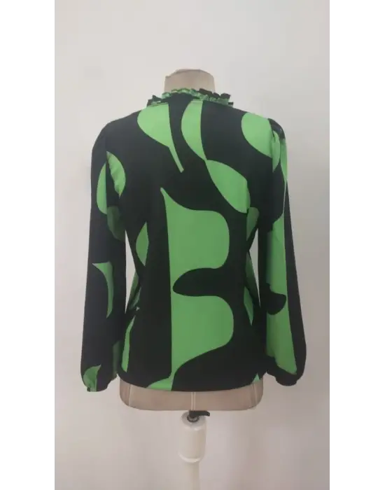 Kadın Uzun Kollu V Yakalı Desenli Modal Bluz