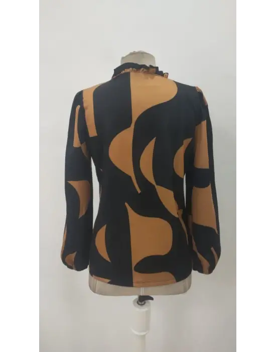 Kadın Uzun Kollu V Yakalı Desenli Modal Bluz