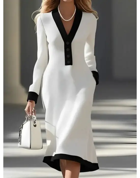 Çarpıcı V Yakalı Modal Elbise