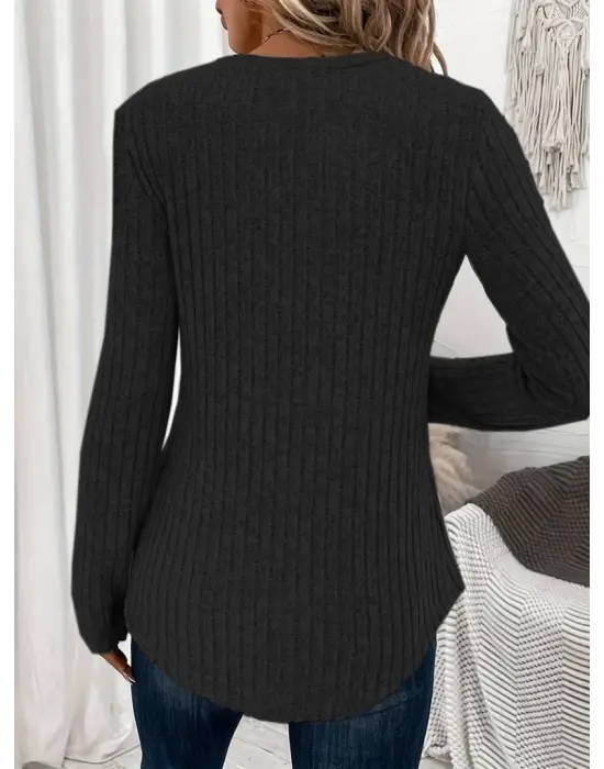 Kadın Uzun Kollu V Yakalı Düğmeli şardonlu Kaşkorse Bluz