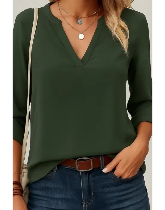 Kadın Uzun Kollu V Yakalı Ithal Krep Bluz