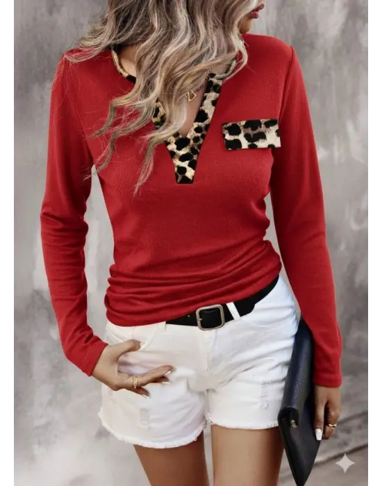 Kadın Uzun Kollu V Yakalı Kaşkorse Bluz